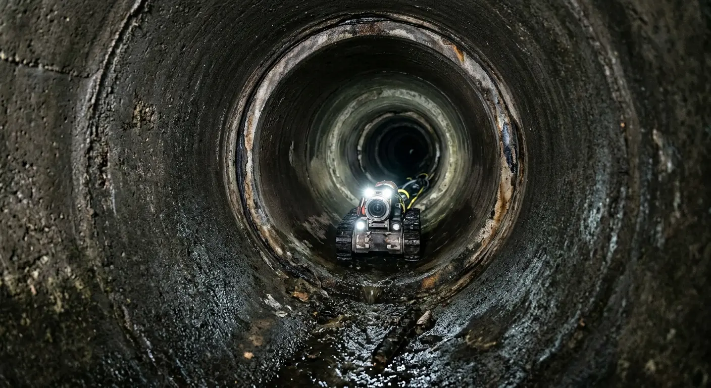 Robotic sewer camera inspecting pipe interior for Sewer Line Cleaning in Laurel