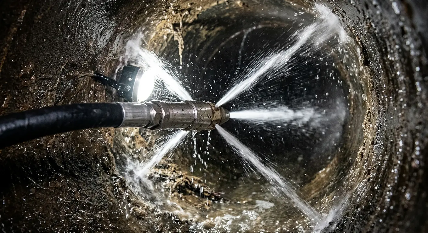 High-pressure hydro jetting nozzle cleaning sewer pipe for Sewer Cleanout in Laurel
